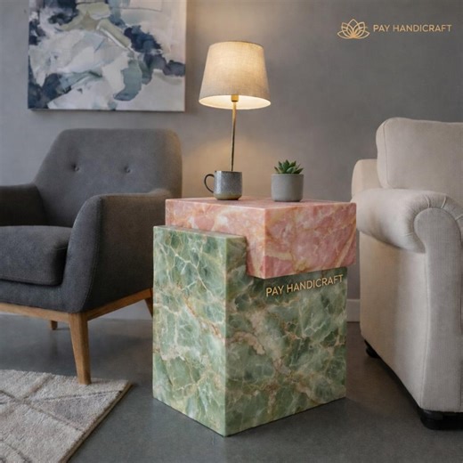 Pink & Green Onyx Corner Table | Luxury Onyx Marble Side Table | Handmade Stone Accent Table | Modern Decorative Corner Table - Etsy UK