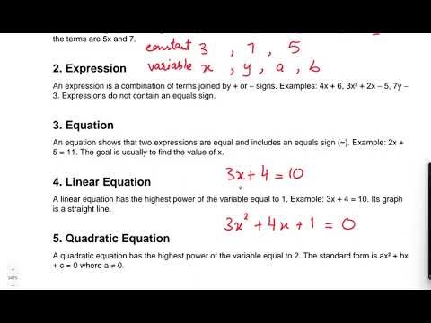 what is term, expression, linear and quadratic equations