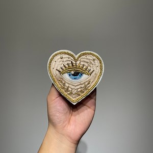 Vintage Inspired Sacred Heart Patch | Embroidered Evil Eye Patch for Jackets | Hand Stitching Beads Applique - Etsy