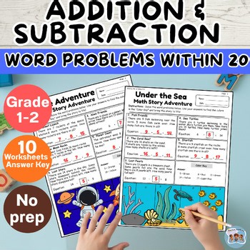 Addition & Subtraction Word Problems Within 20 | Color by Code Math Worksheets