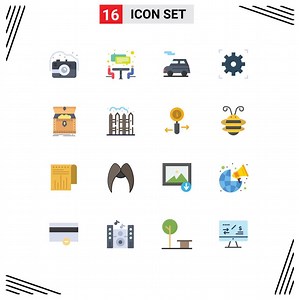 Download Universal Icon Symbols Group of 16 Modern Flat Colors of reward chest car box video Editable Pack of Creative Vector Design Elements for free