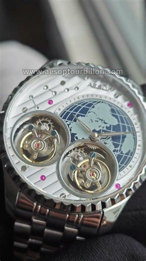 NEW ARRIVAL! Aesop Classic Double Tourbillon Men Watch Earth Dial Sapphire Crystal Wristwatch 7116