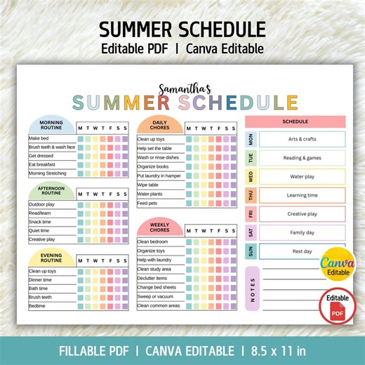 Editable Kids Summer Schedule, Summer Homeschool Planner, Summer Daily Weekly Routine, Summer Planner 2026, Canva Template, PDF - Etsy