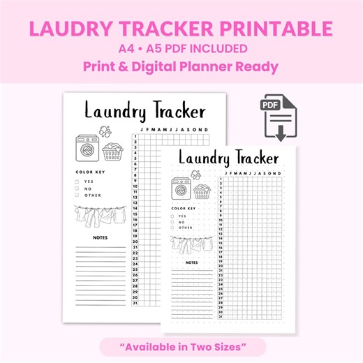 Laundry Tracker Printable, Laundry Log Planner, Cleaning Tracker Printable, Household Chore Tracker, A4 A5 PDF, Home Management Planner Page - Etsy