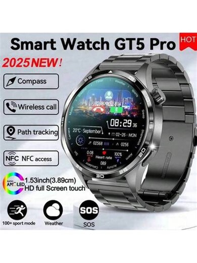 KENPANG2025 Neue Herren Sport- und Fitness-Smartwatch, 1,53" AMOLED Display, kabellose Anrufe, Sprachassistent, Kompass, Höhenmesser, mehrere Sportmodi, NFC-Zugriff, Damen Herzfrequenz-/Schlaf-Fitness-Tracker, Herren Sport- und Fitness-Smartwatch GT5pro elegantes Geschenk, Upgrade von GT4, kompatibel mit Android/iOS, tolles Geschenk | SHEIN