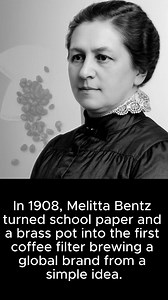 2.1K views · 27 reactions | Tired of bitter coffee and messy grounds, Melitta Bentz made history in 1908. She invented the paper coffee filter using her son’s school paper and a brass pot. That small act sparked a global shift. With just 72 pfennigs, she launched a company that would become a household name. Today, Melitta filters are found in kitchens across more than 50 countries. | History Fact Zone | Facebook