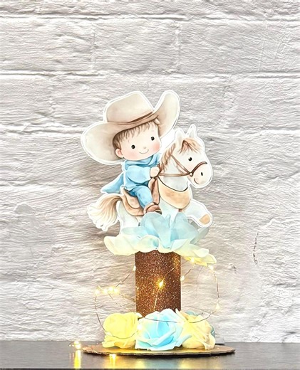 Cowboy Baby Shower Centerpiece with fairy lights, Table Decor