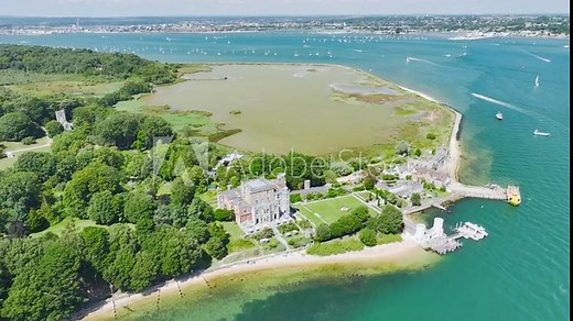 Brownsea Castle on Brownsea Island from a drone, Poole, Dorset, England