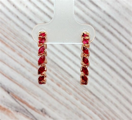Ruby Hoop Earrings in 14k Rose Gold. - Etsy