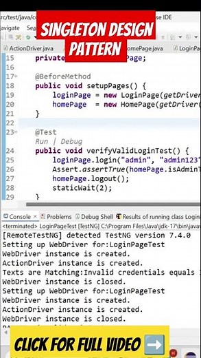 Singleton design pattern in selenium framework #programming #coding #automationframework