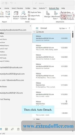 Auto detach attachments when email arriving in Outlook