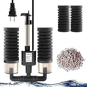 Aquarium Sponge Filter - 4W 80GPH Fish Tank Filters with Double Sponge: Electric Power Ultra Quiet Aquarium Filter for 15- to 55 Gallon