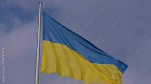 Ukraine Flag Loop. Realistic 4K. 30 fps flag of the Ukraine. Ukraine flag waving in the wind. High quality 4k footage