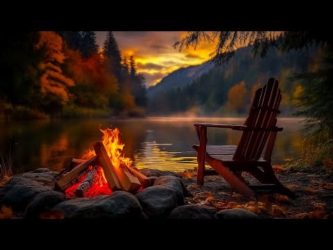 🔥 Cozy Fall Evening by the Lake 🍁 Crackling Campfire & Soothing Autumn Nature Ambience for Sleep