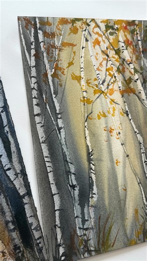 Artist/ teacher/ illustrator on Instagram: "Want to create simple birch trees that are dramatic using this EASY technique? Click the link in my profile to get onto my watercolor channel to see how I create these wonderful birch trees. This is perfect for any skill level. The sun is out and the trees are in full bloom full of color today where I live. It’s so amazing to walk around.! I will enjoy it before it all falls the ground and becomes nothing but sticks!! . . , , , #paintingprocess #waterc