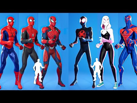 All Spiderman Skins DOING Fortnite Emotes