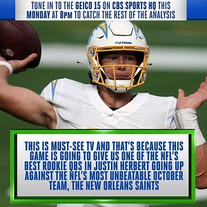 191K views · 458 reactions | Chargers' rookie QB Justin Herbert looks to travel down to New Orleans and take down Drew Brees and the Saints for his first career win. | CBS Sports | Facebook