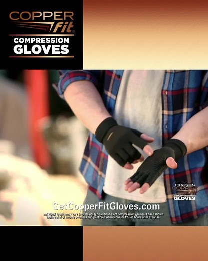 Compression Gloves Designed To Help Reduce Muscle and Joint Aches and Pains! 🖐 Lightweight and form-fitting, like a second skin 🖐 Adjustable compression 🖐 Open finger design for total feel and control 🖐 Breathable wicking fabric is infused with copper to reduce odor | Copper Fit