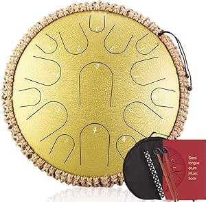 15 Notes Steel Tongue Drum 13 Inch Handpan Drum Harmonic Tank Drum Meditation Yoga Zen with Mallets Travel Bag for Beginner Music Lovers Gift (Color : Gold)