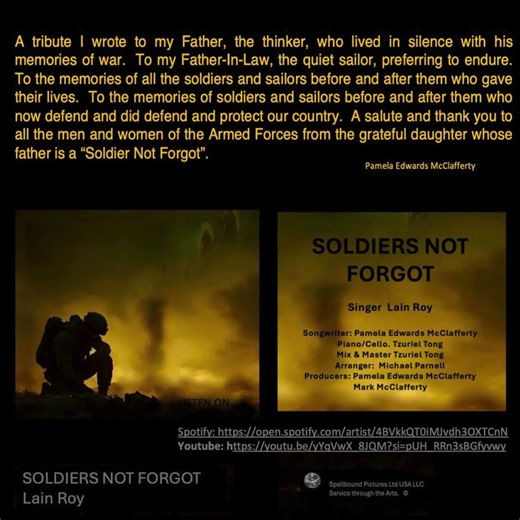 PRODUCER MARK MCCLAFFERTY PRESENTS Pamela Edwards McClafferty SOLDIERS NOT FORGOT sung by LAIN ROY.