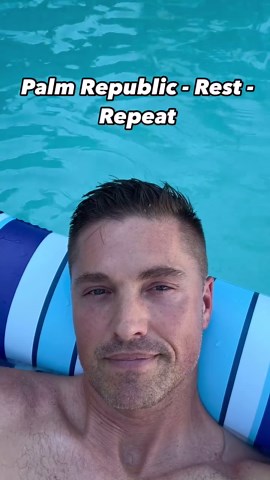 Eric Winter on Instagram: "Weekend vibe! Work, pool and 🥃 @palmrepublicrum #giftboxes ☑️ #rum ☑️ #sun ☑️ #followus ☑️"