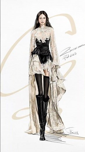 Fashion Illustration in Procreate | Zimmermann Fall 2025 Lace & Silk Ruffle Dress