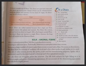 A fabric is made up of fibres. The fibres are spun into yarn an... | Filo