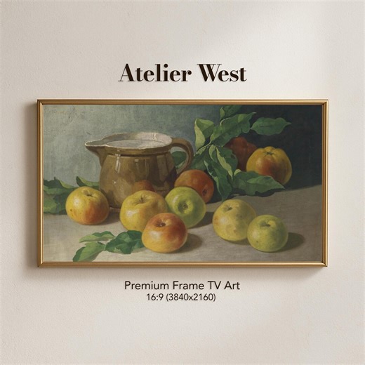 Classic Apple Still Life Frame TV | Vintage Table Painting | Samsung Frame TV Art | 4K Digital Download | 3840x2160 - Etsy