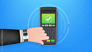 Contactless Payment Methods Mobile smart watch and wireless POS Terminal realistic style. Motion graphics Stock Video