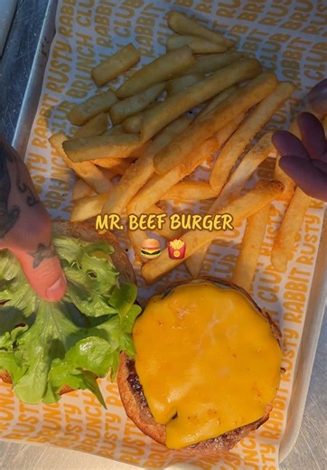 Hey you, say hello to Mr. Beef Burger 🍔 The Rusty Rabbit’s signature beef burger, available at all 3 locations, all the time 🍟 Darlinghurst, Concord, St Leonards📍 #beefburger #burger #therustyrabbit #sydneycafe #cafeinsydney
