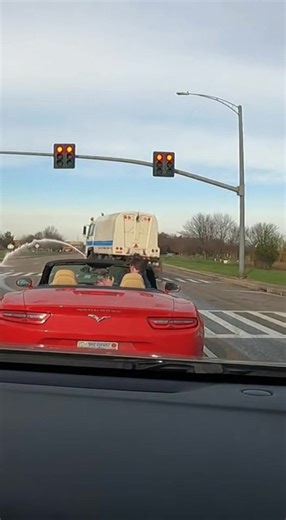 🏎️💦 Street Sweeper Soaks Convertible #car #fail #convertible #streetsweeper #funny #badluck #traffic #wet | TV -