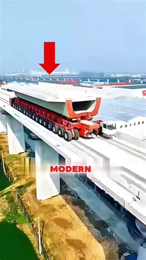This bridge is transported by a 40-wheel vehicle😲#overpass #construction #heavymachinery #technology