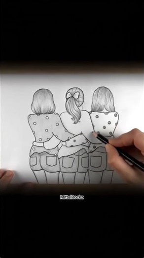 Easy Best Friends Drawing Tutorial | Cute 3 Girls Friendship Pencil Sketch