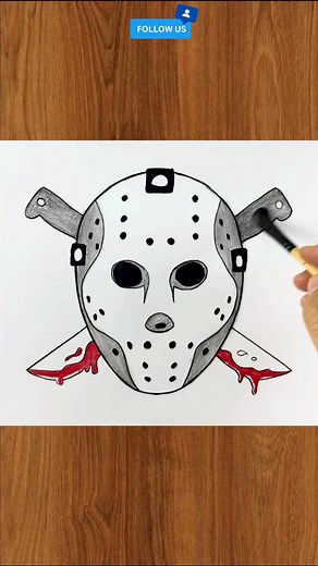 How to Draw a Killer Hockey Mask with Bloody Knives | Step-by-Step Pencil Sketch #HorrorArt #HockeyMask #PencilDrawing #ArtTutorial | Çizim Mektebı