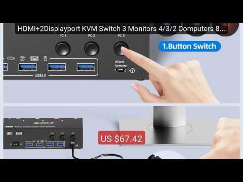 HDMI+2Displayport KVM Switch 3 Monitors 4/3/2 Computers 8K@... — Top Pick 2026 | Unbeatable Price!