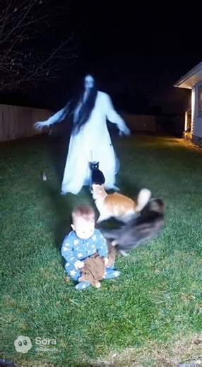 Ghost was startled by cats and teleported away #ghost #cat #baby #horror #teleport
