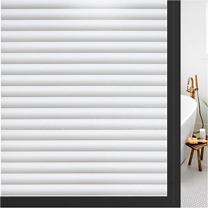 rabbitgoo Window Privacy Film Frosted Glass Film for Bathroom, Non Adhesive Static Cling Removable Window Sticker for Home Office, Blinds Pattern, 17 x 77 inches