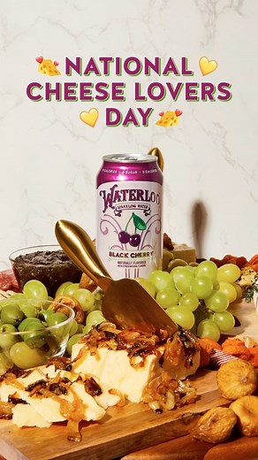 11 reactions · 3 comments | Move aside, wine. Waterloo is coming in chilled with the perfect flavor pairings for #NationalCheeseLoversDay. See what inspired these pairings in our blog—link in bio!  Peach with goat cheese and thyme-infused honey  Black Cherry with sharp cheddar and caramelized onions  Grape with blue cheese and spiced pecans | Waterloo Sparkling Water | Facebook