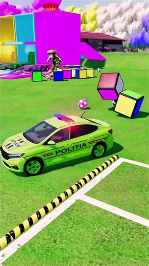 Double Flatbed Trailer Truck vs speedbumps |Police car vs speedbumps | Beamng Drive | #56