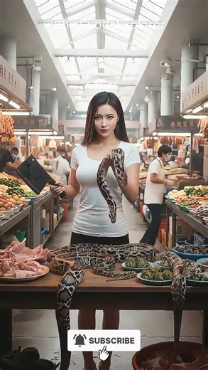 Beautiful Woman Holding Giant Python with Cleaver in Extreme Chinese Market 😱🔥 #shorts