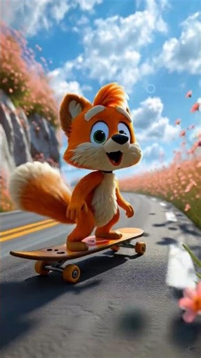 Funny Fox Skateboarding Down Mountain | Cute 3D HD Cartoon #viral #fox