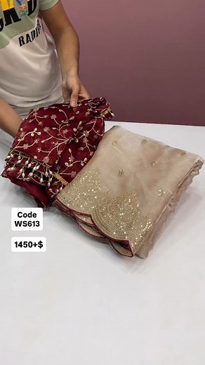 Drapemall on Instagram: "Search code on website for order - WS613 Price - 1450 + ship Pure soft fendy chiffon fabric with amazing embroidery 3 mm sequence heavy border work with buttis in all over saree with aarco Paired with fully Stiched fancy pattern embroidery work blouse on running fabric with jhalar Can be upto 42” Weight - 850 Grams NO COD For Any Order Book Directly On Website No Returns"