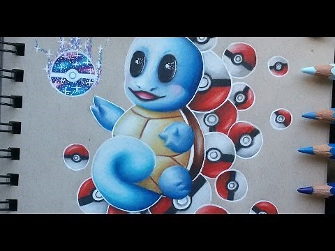 How to draw and color Squirtle with color pencils tutorial