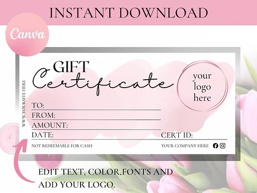 GIFT CERTIFICATE TEMPLATE Printable, Canva, Editable Gift Certificate Template With Logo, Editable Gift Card, Instant Download Gift Voucher - Etsy