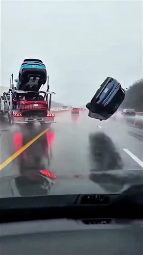 Dashcam Captures Brutal Car Transporter Rollover — MUST SEE Footage! #shorts