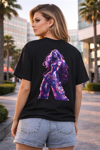 Cyberpunk Girl Back Print T Shirt, Neon Futuristic Streetwear Tee, Techwear Graphic Unisex Shirt, Urban Aesthetic Fashion - Etsy
