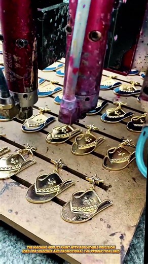 This Automatic Enamel Keychain Machine Finishes 300 Cowboy Tags Per Hour #machine #keychain #factory