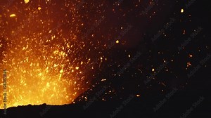Eruption of Still Active Yasur Volcano on Tanna Island, Vanuatu, Close Up. Burning Lava in Slow Motion