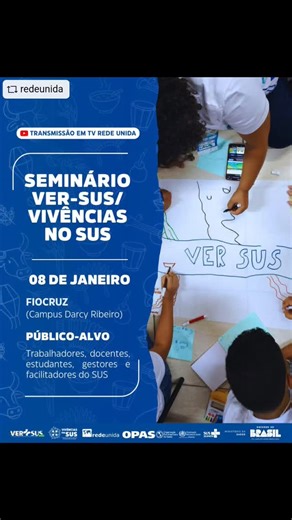 Conselho Nacional de Saúde on Instagram: "#REPOST @redeunida with @download_repost_pro - O ano novo começou e com ele mais um capítulo do VER-SUS/Vivências no SUS! 💫 Para inaugurar a temporada de vivências em 2026, será realizado um seminário na Fiocruz em Brasília no dia 8 de janeiro. O evento discutirá a importância do VER-SUS e as perspectivas para a nova etapa do projeto, com vivências a serem realizadas em todas as regiõea do Brasil. O Seminário também irá celebrar o início das vivências