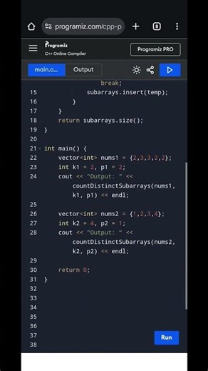 C++ Coding Challenge | Count Distinct Subarrays with At Most K Divisible Elements